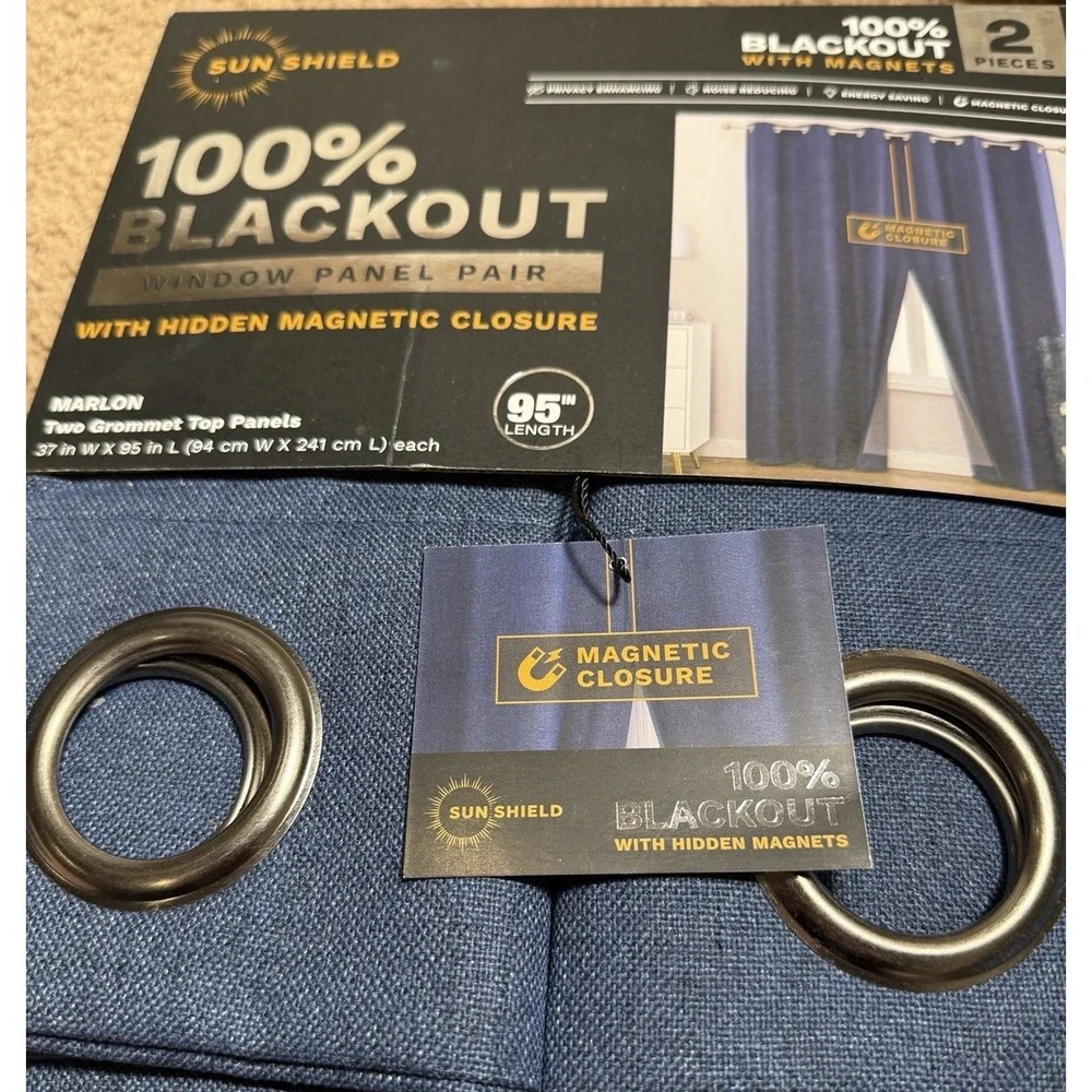 Blackout Window Curtains Pair With Hidden Magnetic Closure Navy